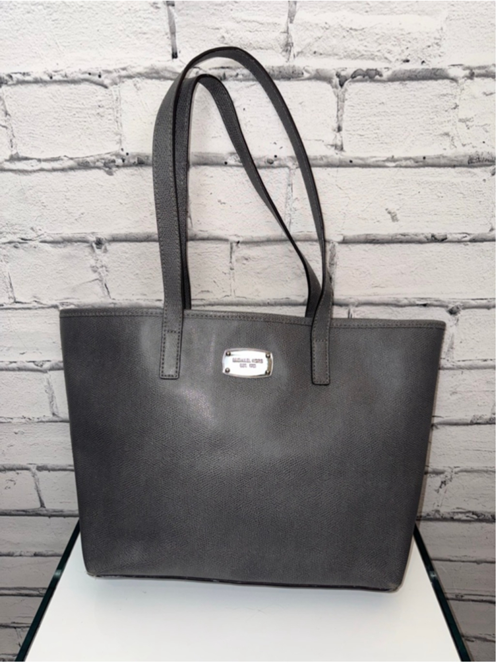 Women's Michael Kors Jet Set Gray Tote Bag Leather Tote Bag 15x9x4 MK Purse